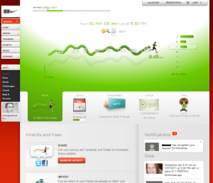 A view of the Nike+ profile homepage for smorgasbord