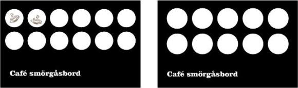 Two coffee loyalty cards showing one with two circles of 12 complete, the other with all ten blank